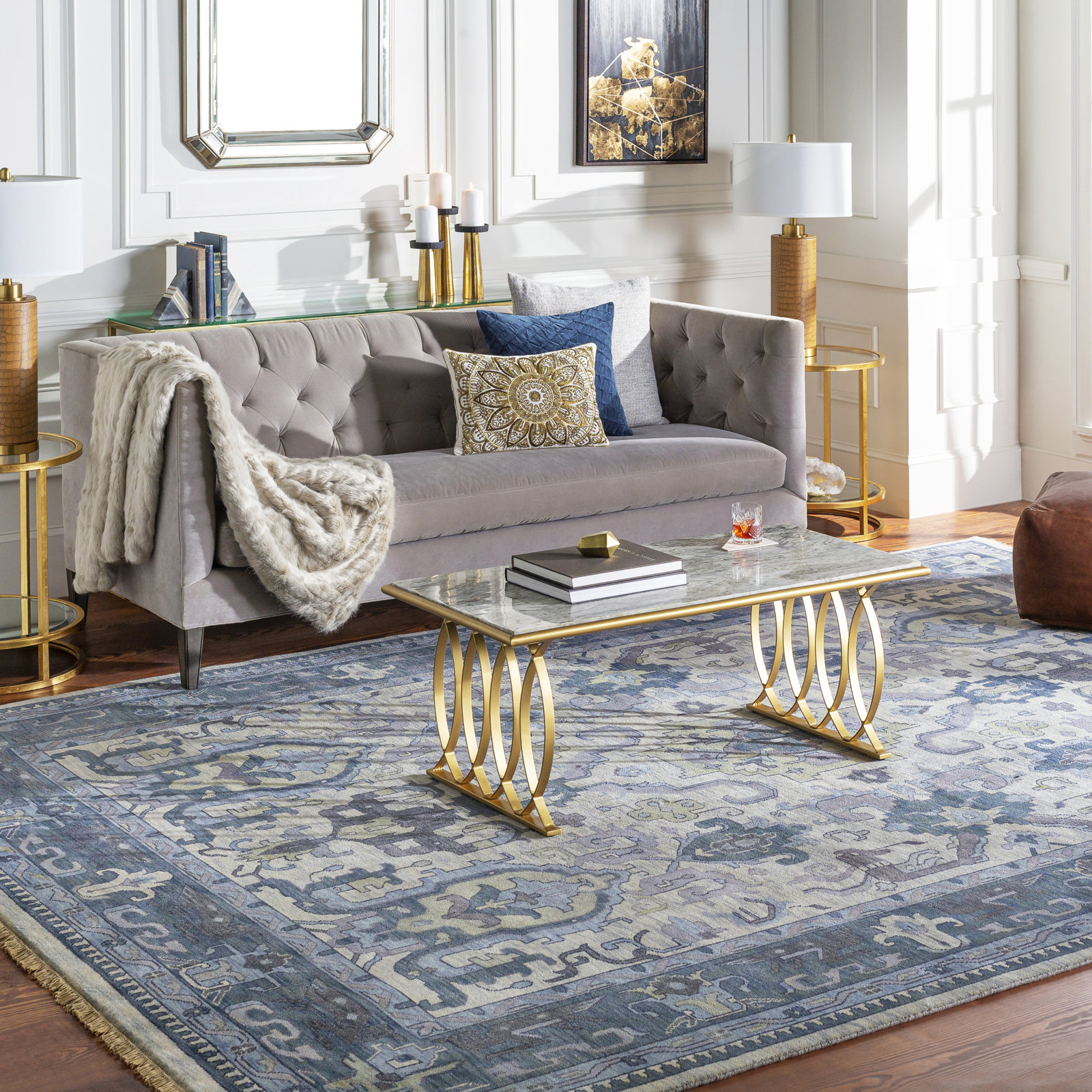 Mulane Navy Hand-Knotted Oriental Wool Rug, Rectangle 8' x 11'