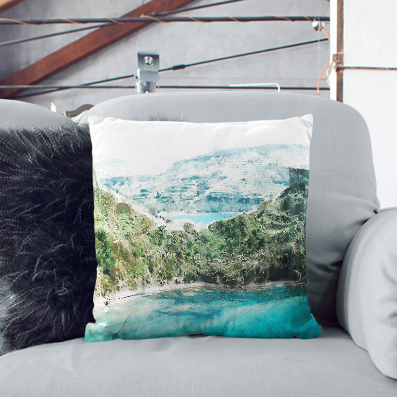 Golden Bay In Mellieha Malta Painting Square Throw Cushion, 55cm H x 55cm W x 20cm D, Black