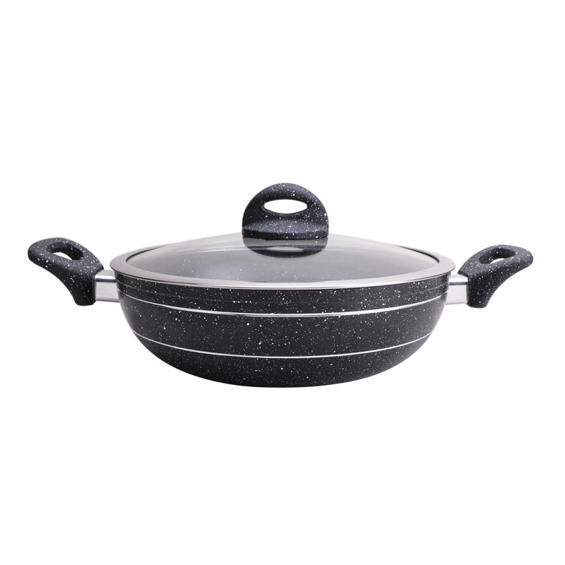 ROYALFORD Wok Pan 28Cm | Induction Safe Frying Pan with Tempered Glass Lid | Forged Aluminium Cookware with 5-Layer Non-Stick Granite Coating Cooking Pot | PFOA Free Dishwasher Safe | Terranox Series
