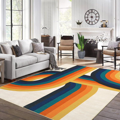 Moderen Machine Washable Rug with Rubber Backing for Living Room Abstract Non-Slip Area Rug Indoor Carpet Non-Shedding Rug for Bedroom Dining Room Hallway Kitchen Office Playroom Nursery