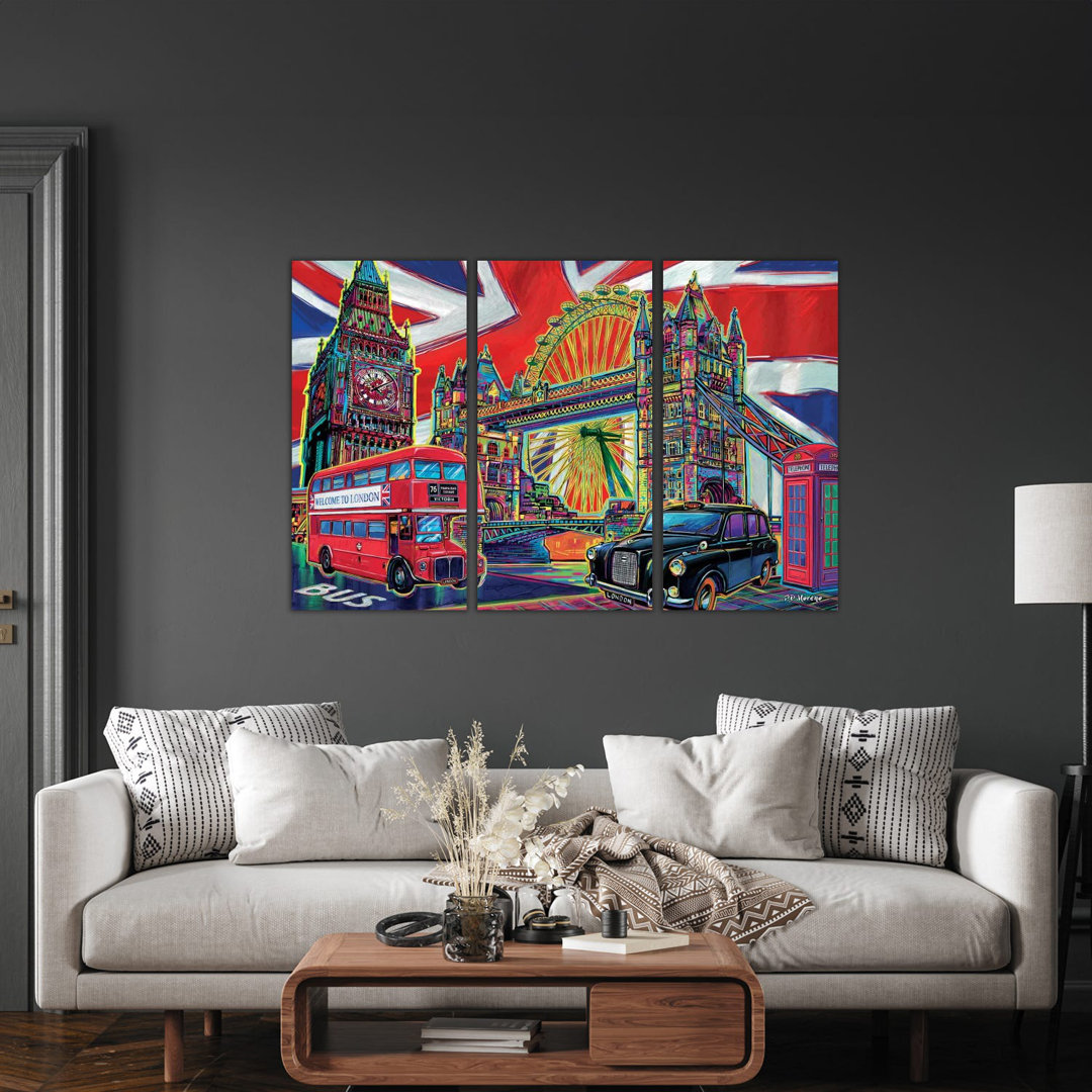 Londoner Pop Art von P.D. Moreno - Galerieverpackte Leinwand Giclée auf Leinwand ohne Rahmen