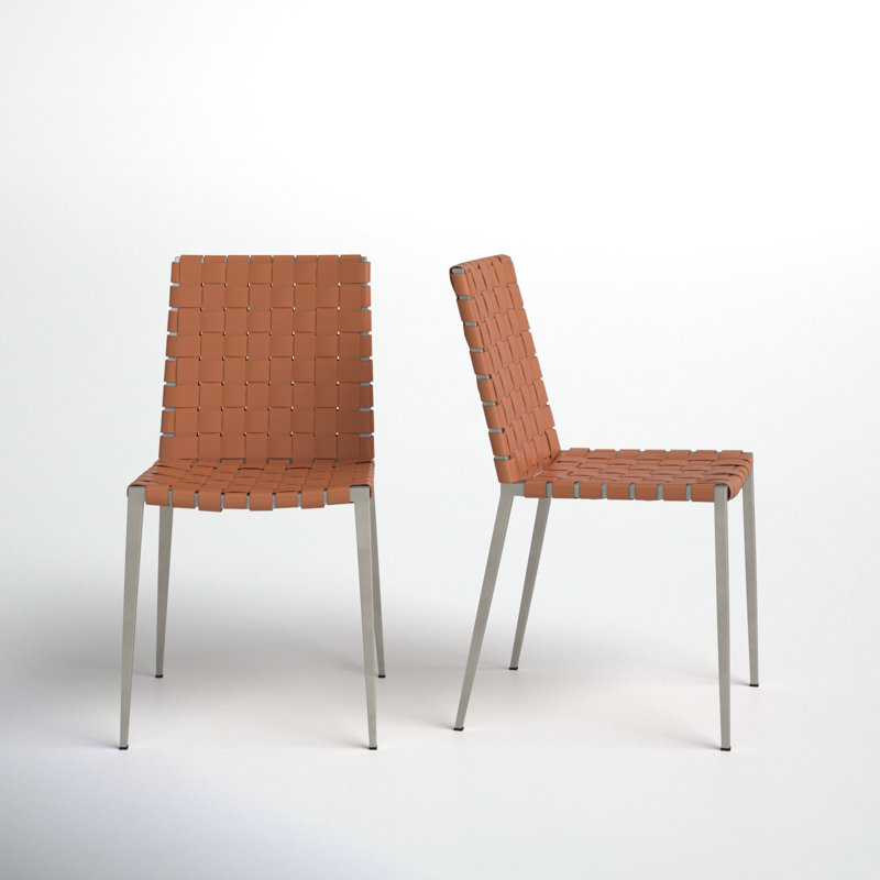 Brett 18'' H Leather Upholstered Metal Armchair, Cognac, Silver