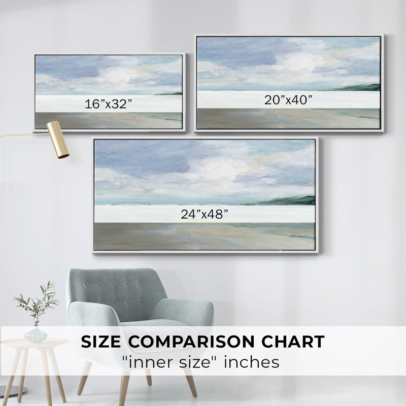 Plage de sable humide - Toile tendue avec cadre, prête à être accrochée, H 17 po x l 33 po, Blanc