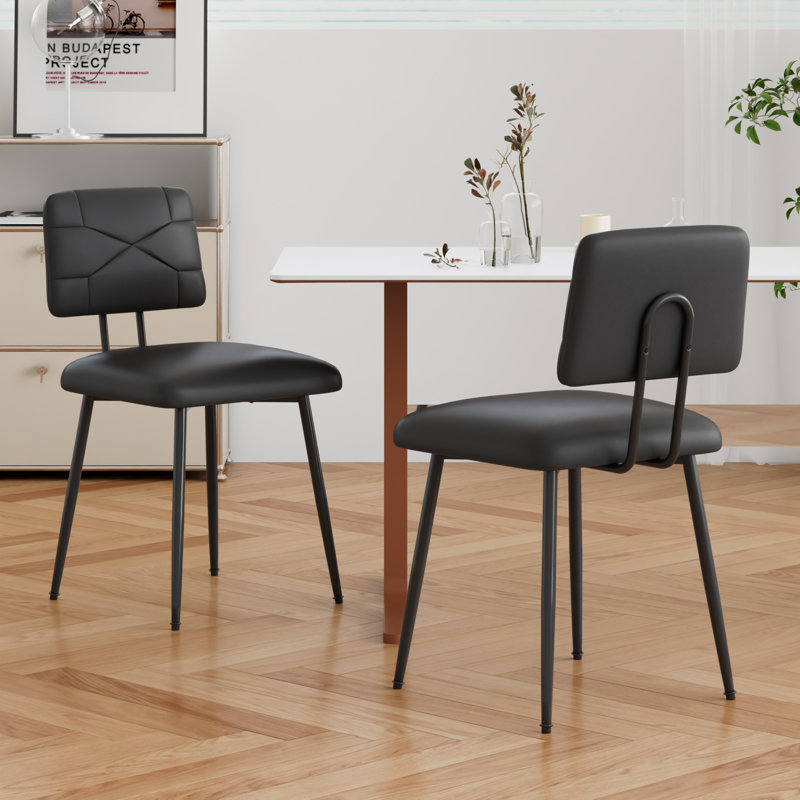 Modern Upholstered Dining Chairs Set of 2, PU Leather Kitchen Chairs with Padded Seat & Backrest, Mid-Century Modern Side Chairs with Metal Legs, Armless Accent Chairs for Dining Room, Kitchen, Living Room, Bedroom, Apartment