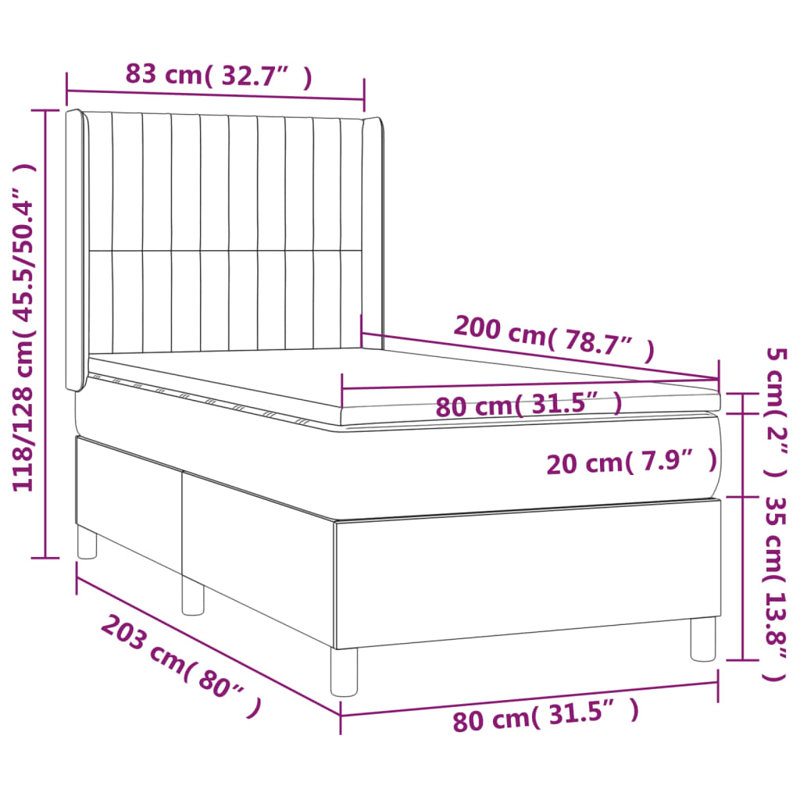 Asaf Velvet Bed with Mattress, 80 x 200cm, Black