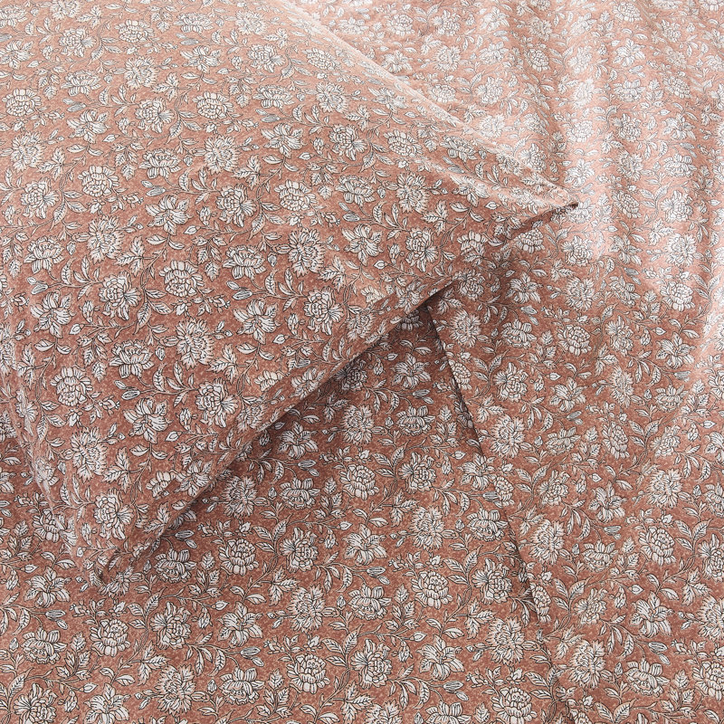 Ensemble de draps en coton Zara, Rouge, Ensemble de draps pour lit simple avec 1 taie d'or