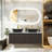 Modern And Sleek Wall Mounted Floating Bathroom Vanity Cabinet With Top, Ceramic Basin, Copper Faucet, Double Open Doors, 3 Sizes-1137611873