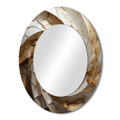 Beige Minimalism Spiral Poteries I - Beige Modern Oval Wall Mirror