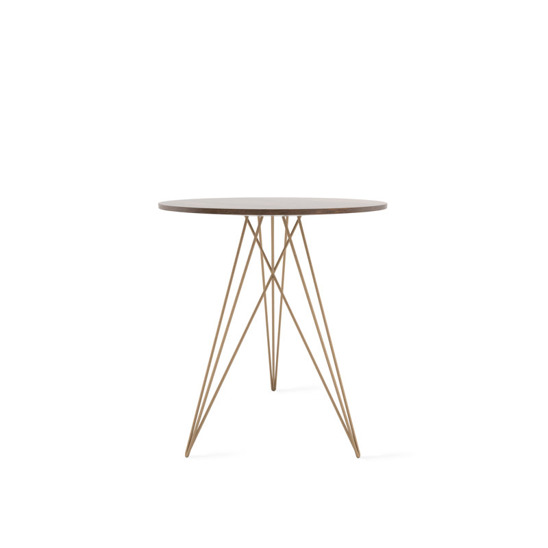 Hudson Solid Wood Top End Table, Walnut, Brassy Gold