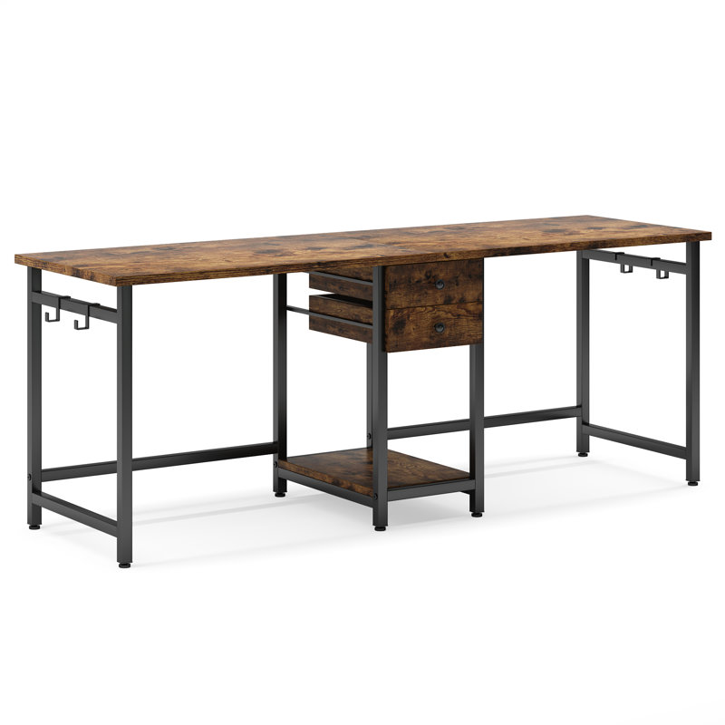 Jenacia Metal Base Computer Desk, Brown/Black