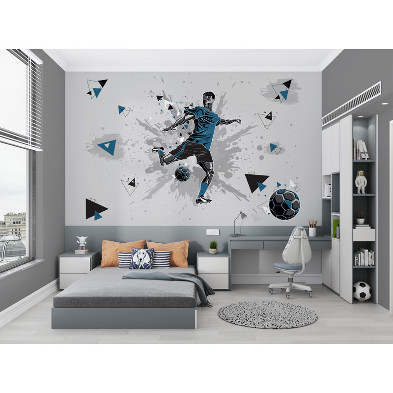 Papier peint sport Football, Bleu multicolore, L 37,92 po x l 57 po