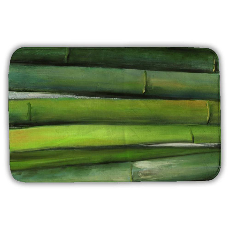 Green bamboo Bath Mat with Non-Slip Backing - Quick Dry Memory Foam Bathroom Rug - Absorbent - Modern Plush Spa-Style - Machine Washable