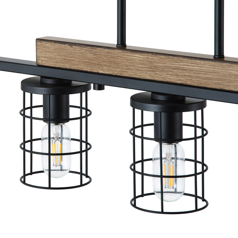Lustre linéaire à 5 lumières, métal noir mat, base E26, chaîne réglable de 59 po, à intensité variable, homologué ETL