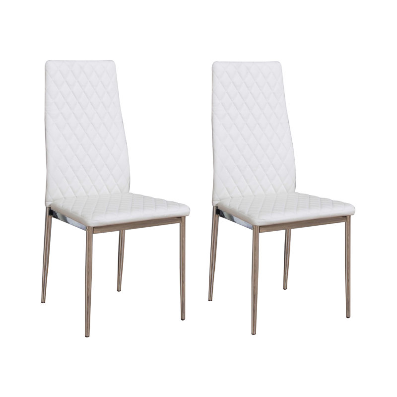 Eubanks Faux Leather Modern Tall Back Dining Chairs with Metal Legs & Diamond Stitching, Black, White