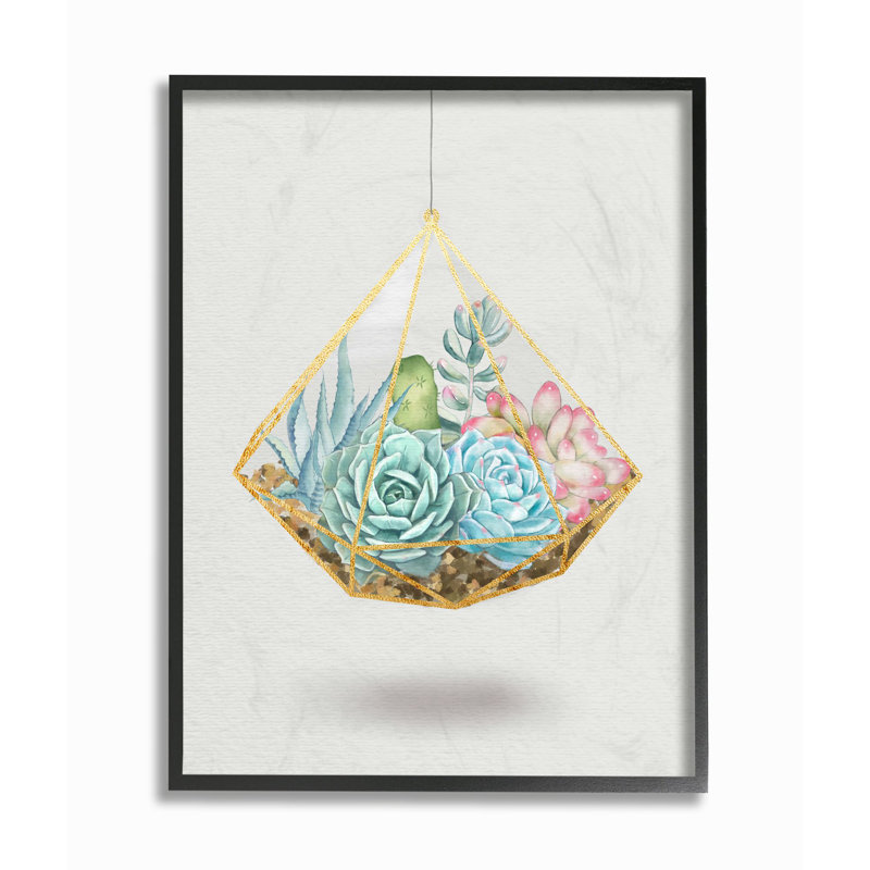 «Succulent Basket Gold Grey», impression, H 20 po x l 16 po, Cadre noir