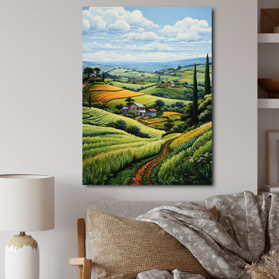 Farmhouse Country Serenade Pointillism I - Reproduction d'art mural paysage et nature