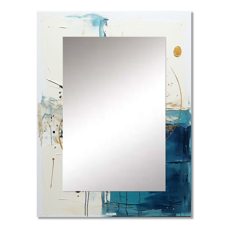 New Harmony Circular Abstract In White And Blue - Geometric Mirror, Modern Decorative Wall Mirror, Printed Metal Art