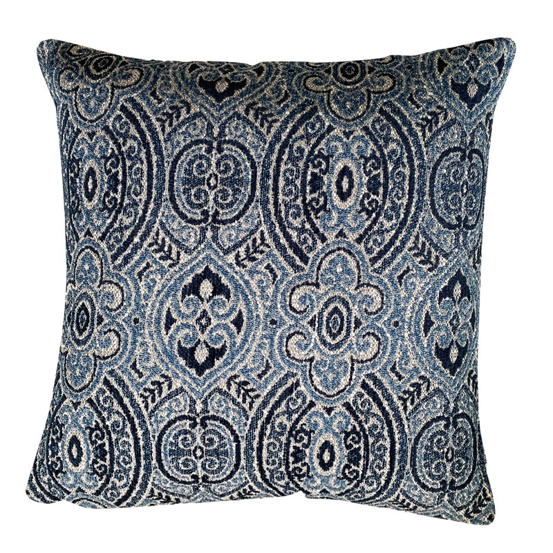 Damask Reversible Throw Pillow, 18" H x 18" W x 4" D, Blue