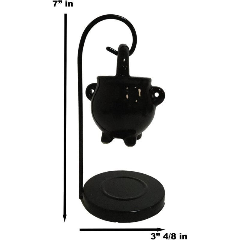 Winston Porter Wicca Witchcraft Magic Potion Brew Céramique noire chaudron brûleur à huile essentielle chauffe-figurine occultes ou comme théière porte-bougie maison aromathérapie accessoire