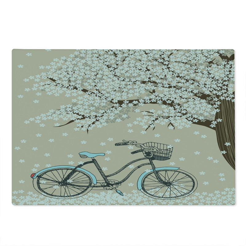 Ambesonne Bicycle Cutting Board Large Blooming Tree in Spring Multicolor