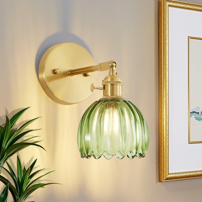 Vintage Floral Glass Armed Wall Sconce With Tulip Glass Shade 