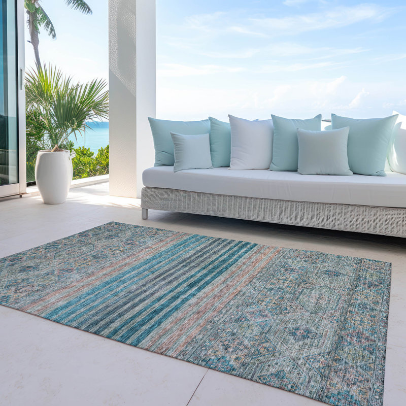 Tapis sarcelle intérieur / extérieur lavable à la machine Claudian ACN1641, Rectangle 2 pi 6 po x 3 pi 10 po