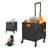 Foldable Utility Cart Portable Rolling Crate Handcart Shopping Trolley Collapsible Tool Box With Rotate Wheels Durable Duty Plastic Telescoping Handle Lid(Black)