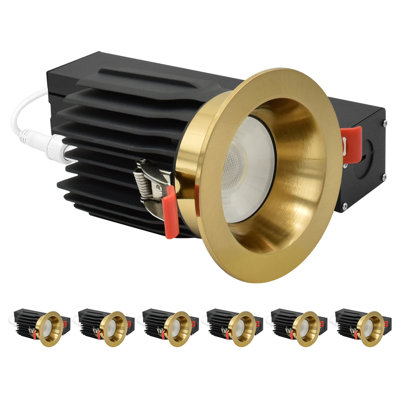 Luxrite 3 In. LED Recessed Canless Light with Round Brass Interchangeable Trim, 5CCT, CRI90, 15/20W, 1450/2100LM, Dimmable, 60° Beam, Wet Rated 6 Pack