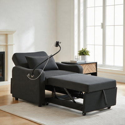 Sleeper Sofa Chair Bed, 3 In 1 Convertible Sofa Chair With Adjustable Backrest & Phone Holder & USB, Type-C, Adjustable Recliner, Armchair For Living Room Bedroom Apartment Small Space, Black
