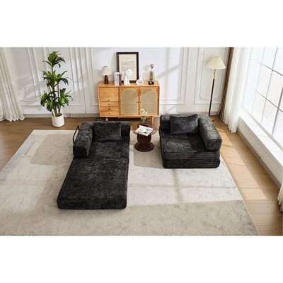 2 places, lit convertible à compression désossé, cadre de forme fixe, chenille, lit noir sans assemblage requis, siège avec chenille et pour chambre à coucher