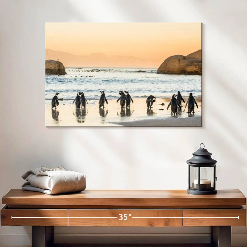 Pingouins bruns sur la côte, H 16 po x l 24 po