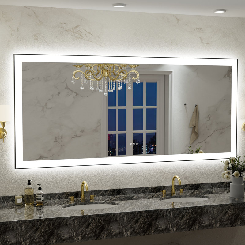 UL Certified Front & Back LED Bathroom Vanity Mirror – Anti-Fog, Tempered Glass, Black Aluminum Frame, 72"H x 32"W