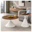 Ensemble de 2 tables basses rondes avec dessus en noyer et bases en forme de sablier blanc-1214556693-1214556698
