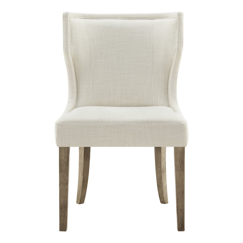 Chaise de salle à manger rembourrée avec pieds en bois massif H 19,69 po Willow Bontrager, Lin Effie