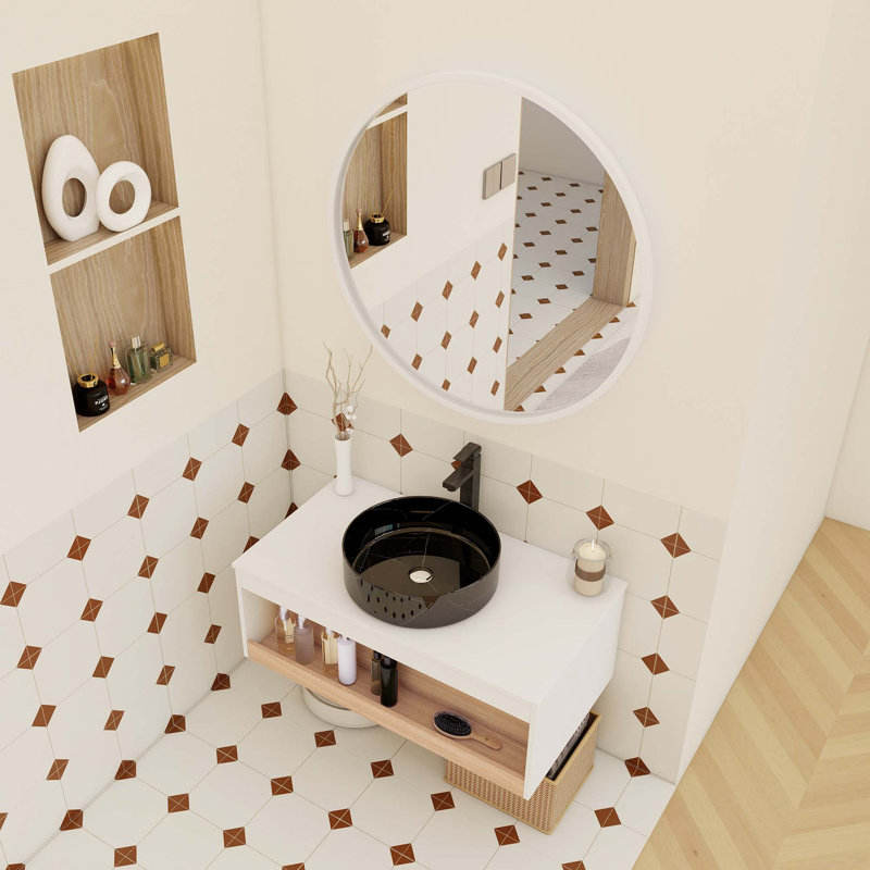 Meuble-lavabo flottant peu encombrant avec rangement ouvert, 35"