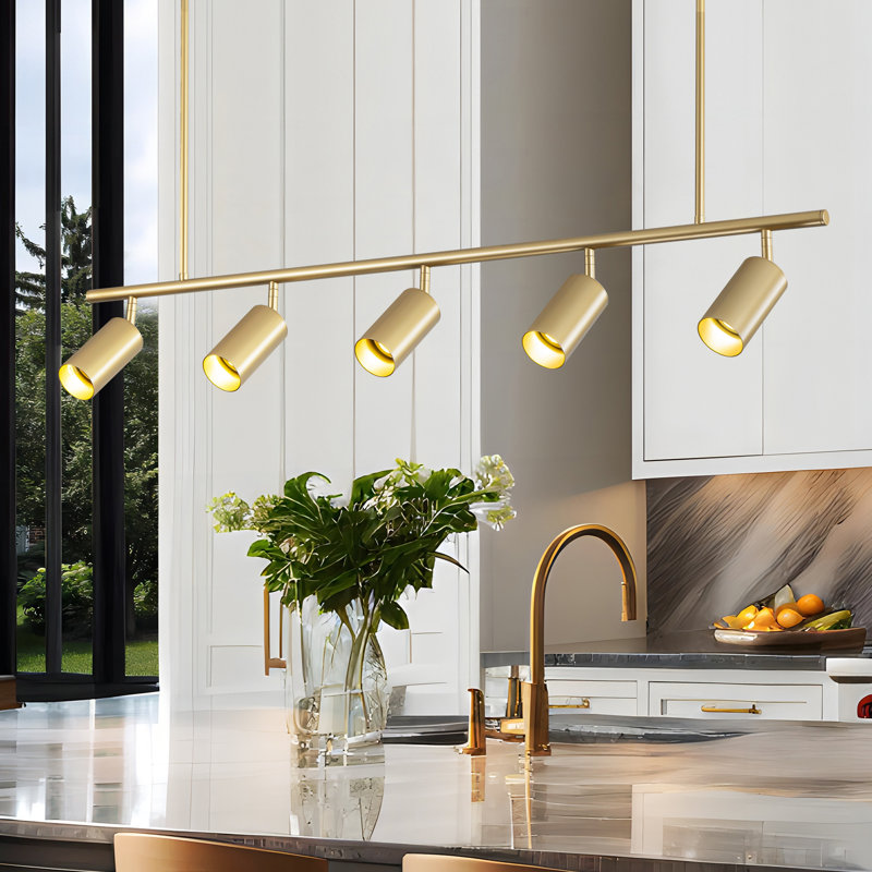 Abramson 43.31'' 5 -Light Standard Track Kit with Dimmable and Adjustable Head, Brass
