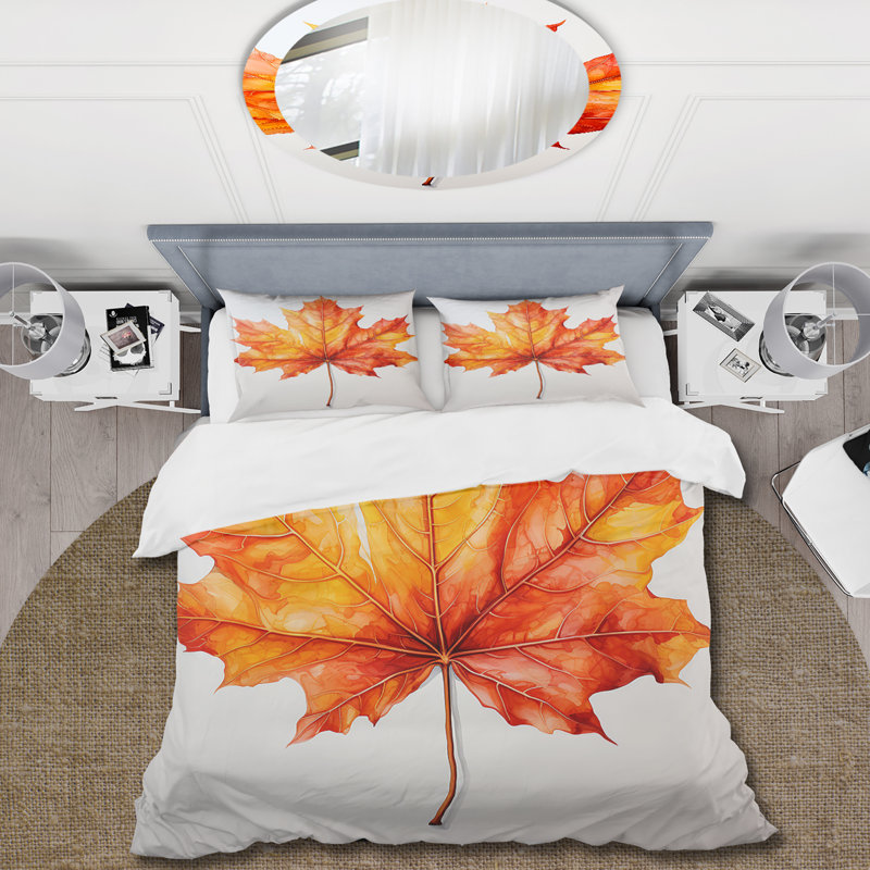 Ensemble de housse de couette Orange Maple Leaf Beauty II - Arbre d'érable, Housse de couette pour très grand lit et 2 très 