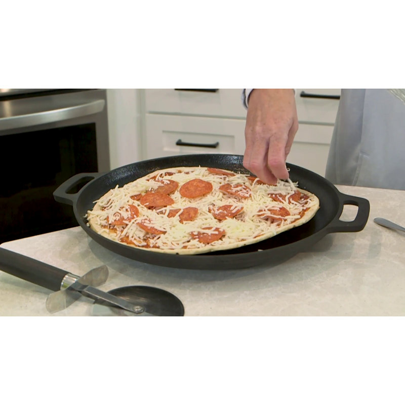 Sunnydaze 13.75-Inch Black Cast Iron Pizza Pan with Handles