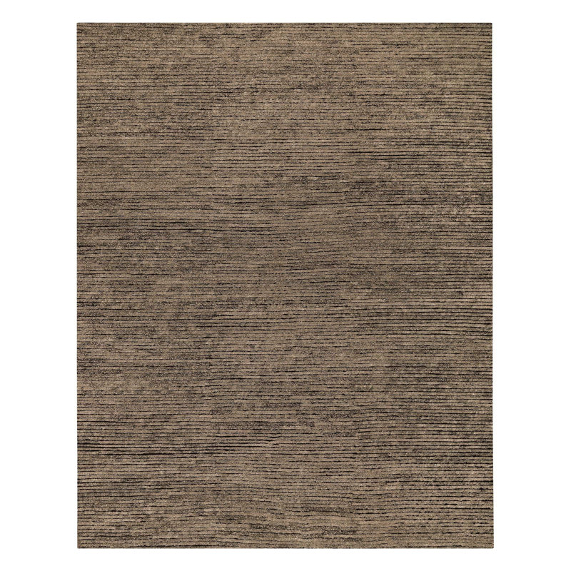 Hidden Path Striped Hand-Knotted Beige/Black/Neutral Area Rug, Rectangle 8' x 10', Brown