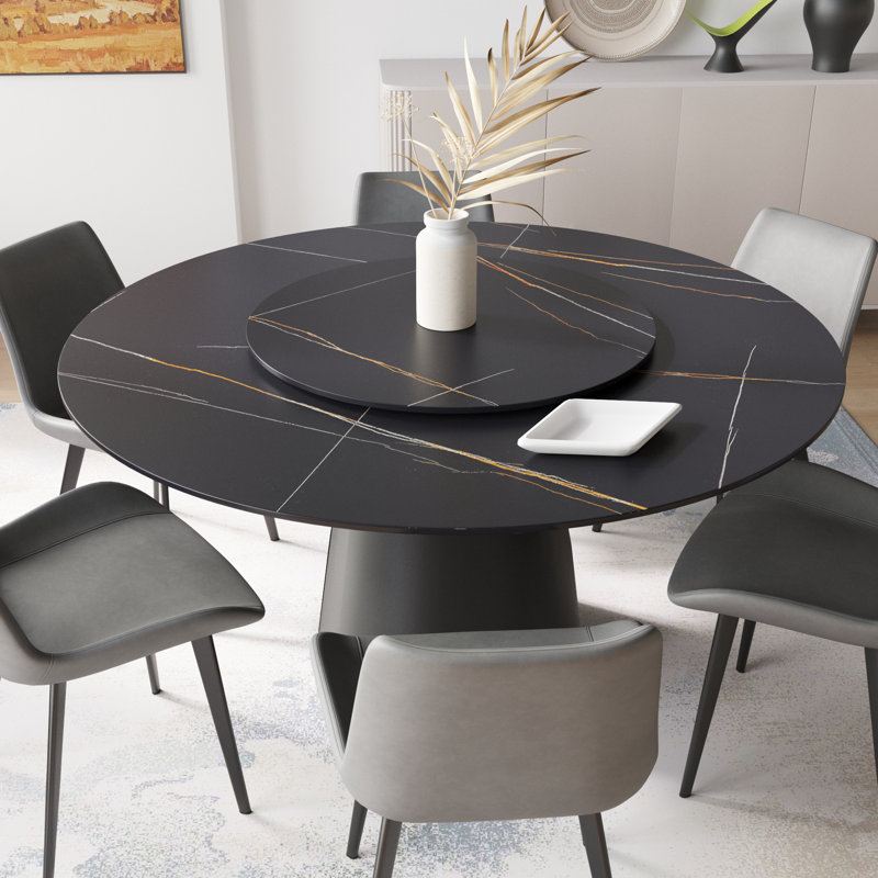 Cherno 6 - Person Pedestal Dining Set, Black Marble