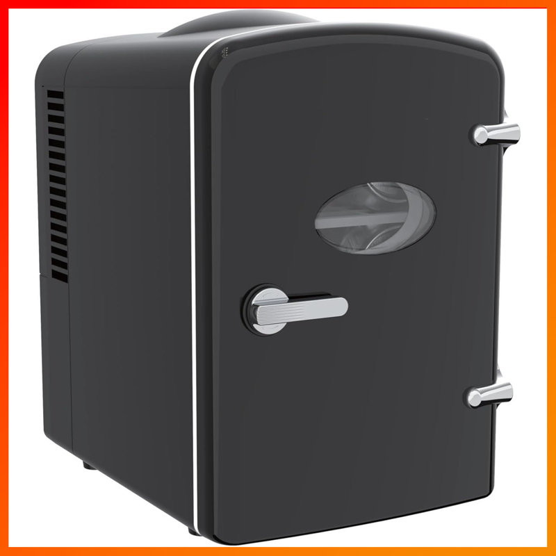 Mini réfrigérateur personnel rétro - refroidisseur compact 6 canettes (1 gallon), portable pour la maison et la voiture, prise CA / CC (110 V et 12 V), bleu