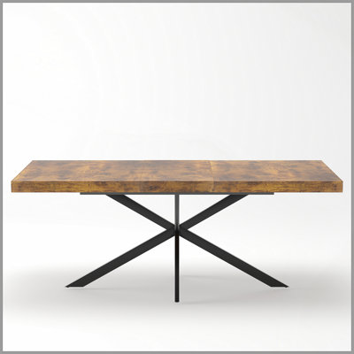Table de salle à manger rectangulaire de 55,11 po à 70,86 po avec plateau en bois antique et plaque en relief de même couleur, avec boîte de rangement, convient aux salles à manger, aux cuisines et aux salons, brun noir