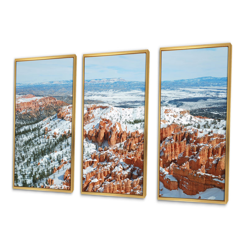 «Bryce Canyon with Snow Winter - Canyon», ensemble d'art mural sur toile, Cadre flottant doré, H 40 po x l 60 po x P 1 po