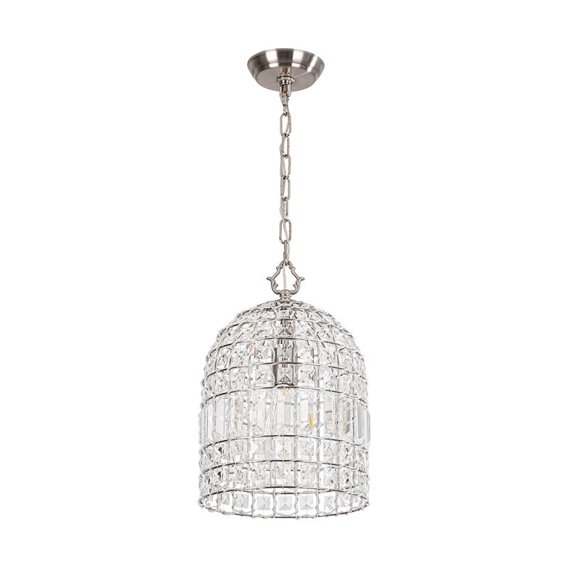 Luminaire suspendu cage en cristal 1 lumière Vintage, Nickel