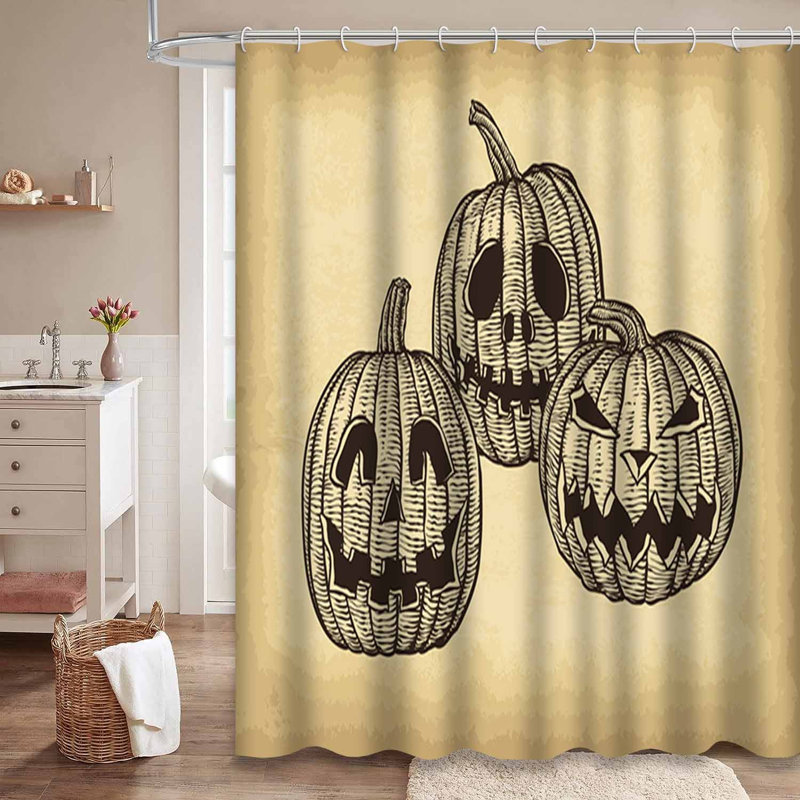 Rideau de douche orange avec 12 crochets Halloween, L 72 po x l 72 po