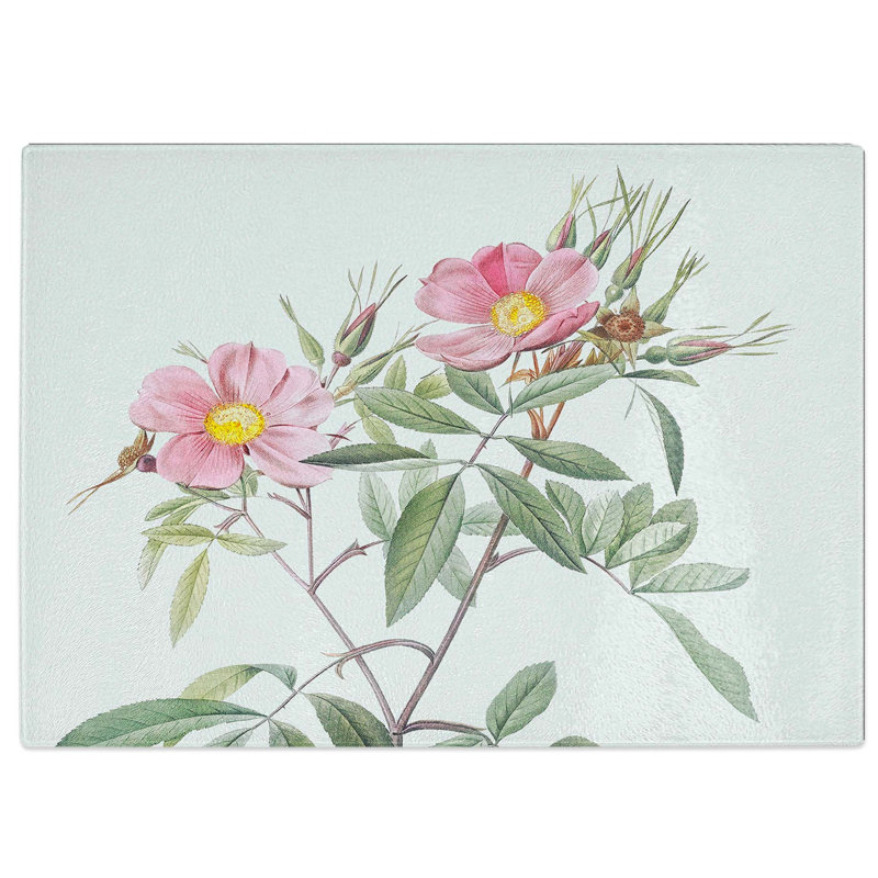 Tempered Glass Swamp Rose by Pierre-Joseph Redoute Chopping Board, 39 cm W x 28.5 cm L