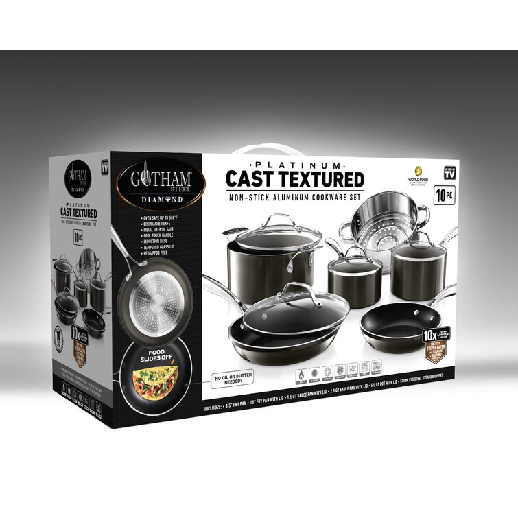 Gotham Steel Casserole anti adhesive en aluminium a texture moulee 5.l avec  couvercle en