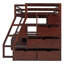 Lit mezzanine double avec bureau, 7 tiroirs et 2 étagères, en pin massif, couleur espresso