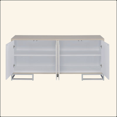 White Marcle Paint & Chrome Finish Console Cabinet