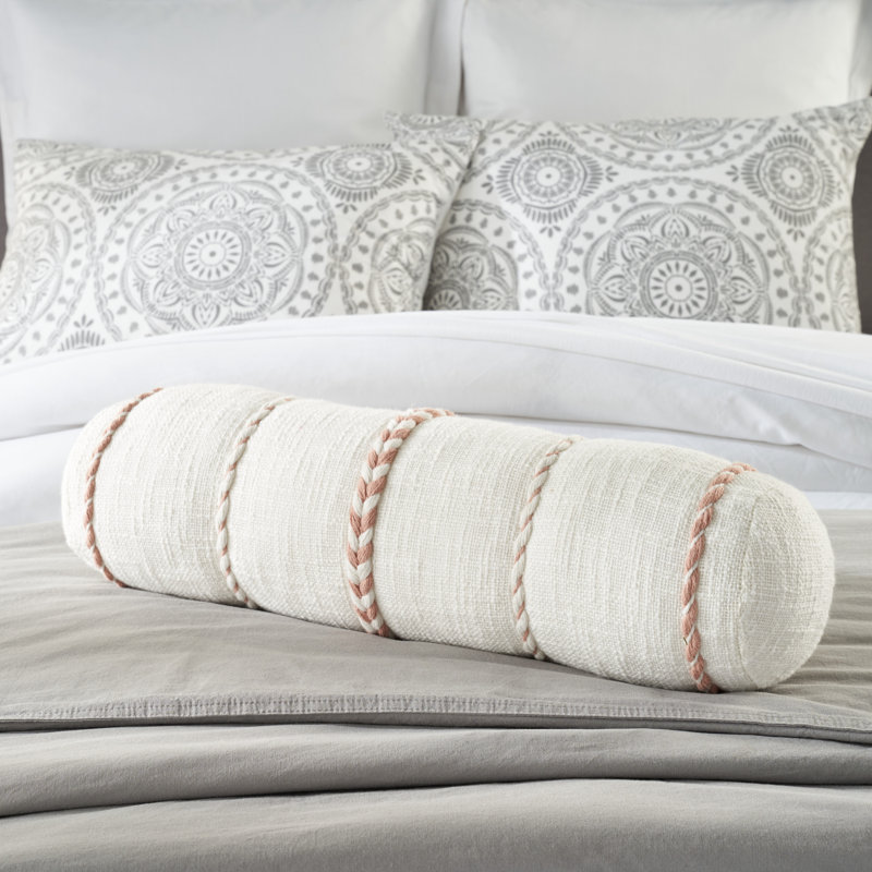 Aryas Farmhouse Braided Stripes Tass Bolster Pillows, Blush